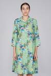 Buy Yavi Green 100% Cotton Spread Collar Printed Dress at Aza Fashions Buy_Yavi_Green 100% Cotton Spread Collar Printed Dress _at_Aza_Fashions