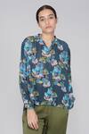 Buy Yavi Blue 36% Viscose, 64% Cupro Mandarin Collar Printed Top at Aza Fashions Buy_Yavi_Blue 36% Viscose, 64% Cupro Mandarin Collar Printed Top _at_Aza_Fashions
