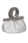 Buy_5elements_Silver Embroidered Chevron Handbag With Beaded Handle _at_Aza_Fashions
