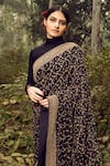 Shop_Nitya Bajaj_Black Georgette Embroidery High Neck Collar Saree With Blouse _at_Aza_Fashions