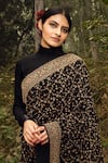 Buy_Nitya Bajaj_Black Georgette Embroidery High Neck Collar Saree With Blouse _Online_at_Aza_Fashions