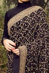 Shop_Nitya Bajaj_Black Georgette Embroidery High Neck Collar Saree With Blouse _Online_at_Aza_Fashions