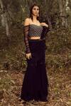 Buy_Nitya Bajaj_Black Viscose Georgette Pre-stitched Sharara Saree With Blouse_at_Aza_Fashions