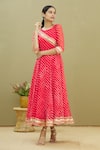 Buy_Khwaab by Sanjana Lakhani_Red Upada Silk Embroidery Round Tie-dye Anarkali Gown _Online_at_Aza_Fashions