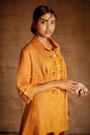 Latha Puttanna_Orange Linen Embroidery Spread Collar Asymmetric Tunic _at_Aza_Fashions