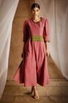 Buy_Latha Puttanna_Pink Cotton Embroidery Round Pintuck Kurta And Pant Set _at_Aza_Fashions