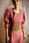 Shop_Latha Puttanna_Pink Cotton Embroidery Round Pintuck Kurta And Pant Set _Online_at_Aza_Fashions