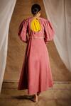 Shop_LATHA PUTTANNA_Pink Cotton Embroidery Round Pintuck Jacket Kurta And Pant Set _at_Aza_Fashions