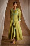 Buy_LATHA PUTTANNA_Green Cotton Embroidery Round Pintuck Jacket Kurta And Pant Set _at_Aza_Fashions