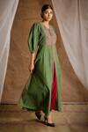 Buy_Latha Puttanna_Green Cotton Embroidery Round Pintuck Kurta And Pant Set _at_Aza_Fashions