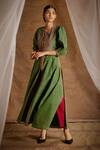 Latha Puttanna_Green Cotton Embroidery Round Pintuck Kurta And Pant Set _Online_at_Aza_Fashions