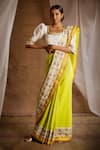 Buy_Latha Puttanna_Green Mangalagiri Cotton Embroidery Scoop Neck Saree With Silk Blouse _at_Aza_Fashions