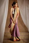 Buy_Latha Puttanna_Purple Mangalagiri Cotton Embroidery Halter Saree With Blouse  _at_Aza_Fashions