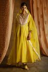 Buy_Latha Puttanna_Yellow Chanderi Embroidery Round Hand Block Print Anarkali Set _at_Aza_Fashions