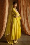 Latha Puttanna_Yellow Chanderi Embroidery Round Hand Block Print Anarkali Set _Online_at_Aza_Fashions