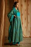 Latha Puttanna_Blue Chanderi Embroidery Round Hand Block Print Anarkali Set _Online_at_Aza_Fashions