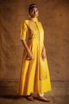 LATHA PUTTANNA_Yellow Chanderi Embroidery Round Pintuck Anarkali Set _Online_at_Aza_Fashions
