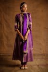 Buy_LATHA PUTTANNA_Purple Chanderi Embroidery Round Pintuck Anarkali Set _at_Aza_Fashions