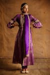 Buy_LATHA PUTTANNA_Purple Chanderi Embroidery Round Pintuck Anarkali Set _Online_at_Aza_Fashions