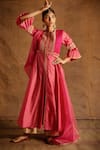 Buy_LATHA PUTTANNA_Pink Chanderi Embroidery Round Pintuck Anarkali Set _at_Aza_Fashions