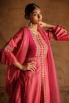LATHA PUTTANNA_Pink Chanderi Embroidery Round Pintuck Anarkali Set _Online_at_Aza_Fashions