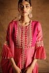 Shop_LATHA PUTTANNA_Pink Chanderi Embroidery Round Pintuck Anarkali Set _Online_at_Aza_Fashions