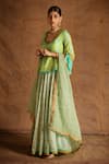 Latha Puttanna_Green Banarasi Silk Embroidery V Neck Lehenga Set _Online_at_Aza_Fashions