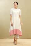 Buy_Brij_White Kora Embroidery Mandarin Collar Tunic _at_Aza_Fashions