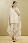 Buy_Brij_White Kora Chanderi Embroidery Round Cape And Draped Pant Set _at_Aza_Fashions