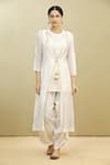 Buy_Brij_White Kora Chanderi Embroidery Round Jacket And Draped Pant Set _at_Aza_Fashions