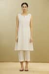Shop_Brij_White Moonga Kota Doriya Embroidery Round Asymmetric Kaftan Tunic  _Online_at_Aza_Fashions
