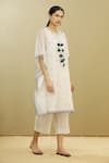 Brij_White Moonga Kota Doriya Embroidery Round Asymmetric Kaftan Tunic  _Online_at_Aza_Fashions