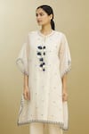 Buy_Brij_White Moonga Kota Doriya Embroidery Round Asymmetric Kaftan Tunic  _at_Aza_Fashions