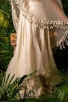 Pallavi Poddar_Ivory Dupion Embroidery Thread Round Rose Cape And Tiered Skirt Set _at_Aza_Fashions