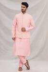 Buy_Arihant Rai Sinha_Peach Silk Bundi And Kurta Set_at_Aza_Fashions