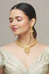 Shop_Nayaab By Aleezeh_Gold Plated Stone Pendant Necklace Set_at_Aza_Fashions