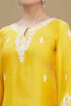 Shop_Surabhi Arya_Yellow Kurta And Palazzo Chanderi Dupatta Chiffon Embroidery Round Set _Online_at_Aza_Fashions