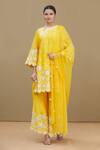 Buy_Surabhi Arya_Yellow Round Chanderi Embroidered Kurta Set_at_Aza_Fashions