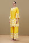 Surabhi Arya_Yellow Round Chanderi Embroidered Kurta Set_Online_at_Aza_Fashions