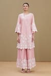 Surabhi Arya_Pink Round Chanderi Embroidered Kurta Set_Online_at_Aza_Fashions