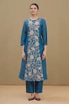 Surabhi Arya_Blue Chanderi Dupatta Chiffon Round Kurta Set _Online_at_Aza_Fashions
