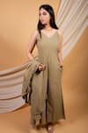 Buy_Priya Chaudhary_Green Cotton Linen Embroidery V Neck Jumpsuit _at_Aza_Fashions