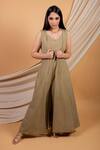 Buy_Priya Chaudhary_Green Cotton Linen Embroidery Open Cape _at_Aza_Fashions