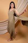 Priya Chaudhary_Green Cotton Linen Embroidery Open Cape _Online_at_Aza_Fashions
