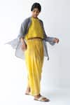 Shop_Urvashi Kaur_Yellow Silk Cotton Embroidery Round Crop Top  _at_Aza_Fashions