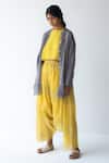 Shop_Urvashi Kaur_Yellow Silk Cotton Embroidery Round Crop Top  _Online_at_Aza_Fashions