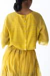 Urvashi Kaur_Yellow Silk Cotton Embroidery Round Crop Top  _at_Aza_Fashions