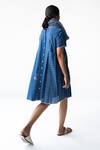 Shop_Urvashi Kaur_Blue Handloom Cotton Round Neck Block Print And Checks Box Pleat Dress _at_Aza_Fashions