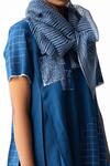 Buy_Urvashi Kaur_Blue Handloom Cotton Round Neck Block Print And Checks Box Pleat Dress _Online_at_Aza_Fashions
