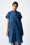 Buy_Urvashi Kaur_Blue Cotton Mandarin Collar Straight Tunic  _at_Aza_Fashions